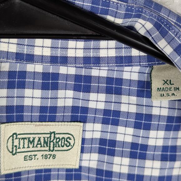 Gitman Bros XL Blue Check Plaid Button Down Shirt Mens Long Sleeve Made in USA - Picture 2 of 4
